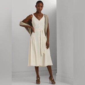 NWT Lauren Ralph Lauren Belted Georgette Button-up Sleeveless Dress Size 14